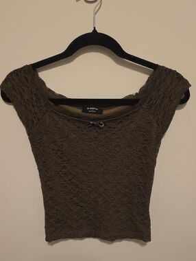 The Workshop Lace Bow Baby Tee Coquette Top